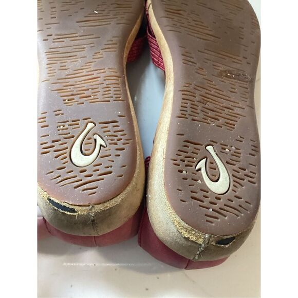 Olukai Slip On Sandals Sz 9 Leather Elastic Red Vacation - Picture 8 of 8